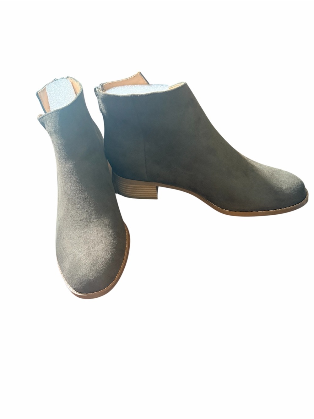 Women’s Brown-Grey Suede Ankle Boots - Casual Zip Booties size 7